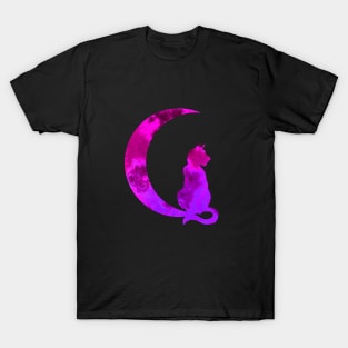 Purple Crescent Moon and Cat T-Shirt